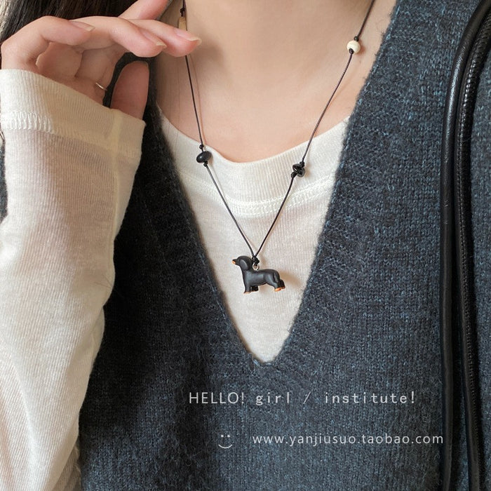 Wholesale Cute plush animal necklace, women's autumn and winter long style hanging neck sweater chain, sweatshirt chain