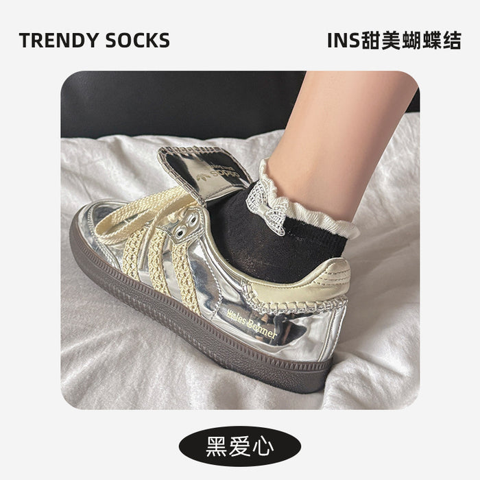 Wholesale Socks with lace bow, short tube socks, thin, breathable, sweat absorbing