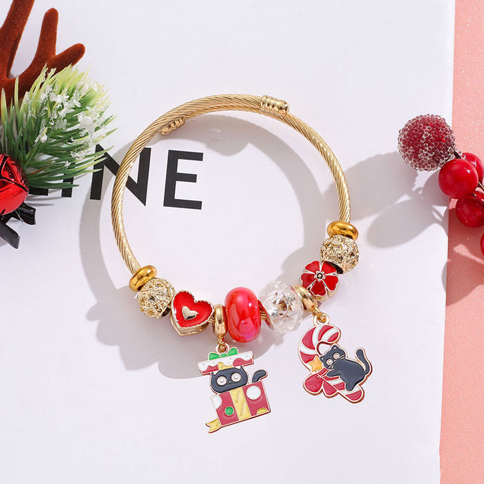 Wholesale Christmas Black Cat Pendant Stainless Steel Bracelet Women Fashion Accessory MOQ≥2