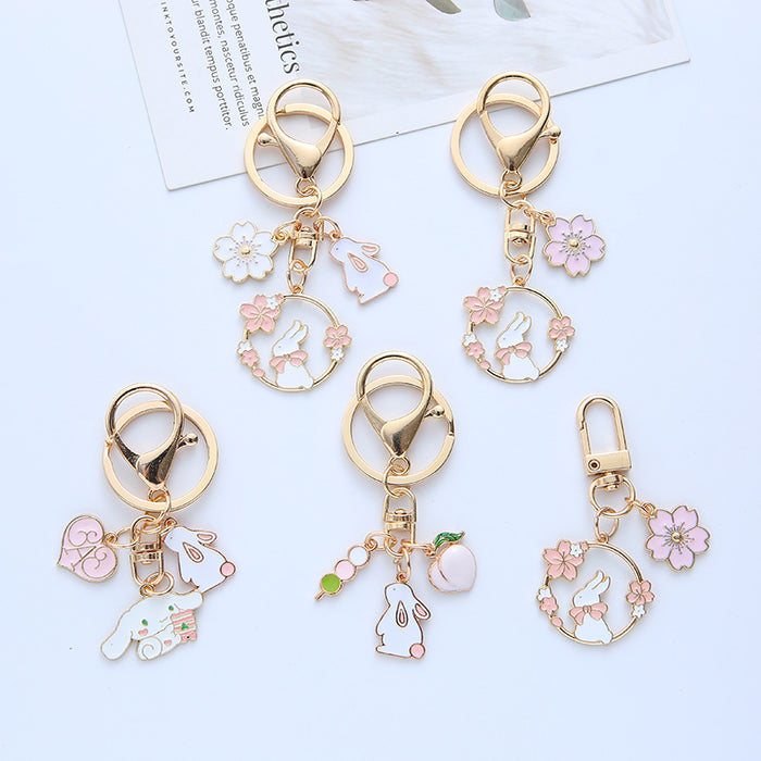 Wholesale Cute Rabbit Flower Keychain - Stylish Bag Charm Fashion Accessory for Gift MOQ≥2