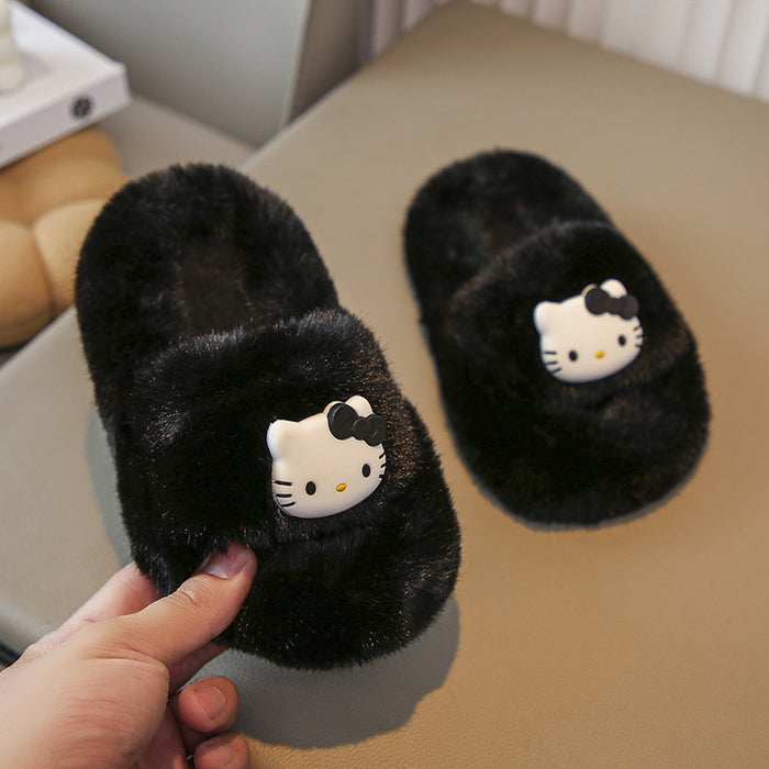 Wholesale Furry Slippers Autumn and Winter Cute Cartoon Cat Thick-Soled Home