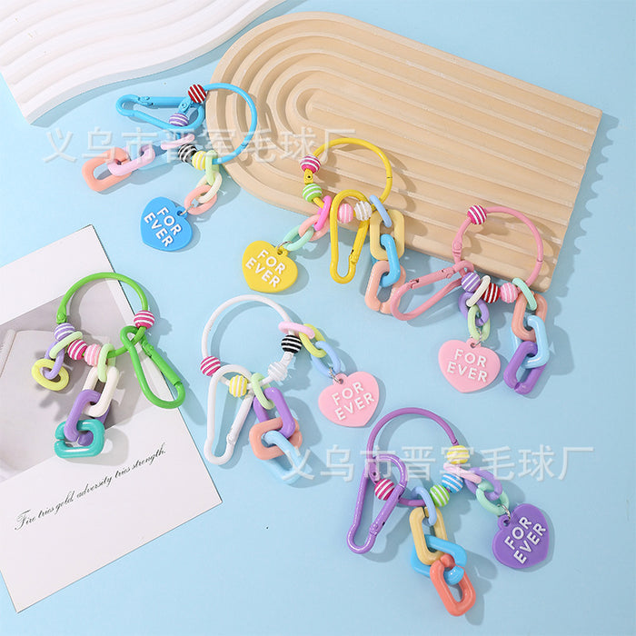 Wholesale Colorful creative couple love chain keychain handmade DIY girls doll bag pendant accessories