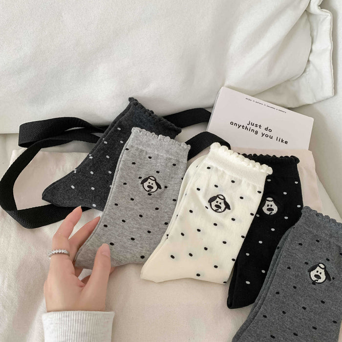 Wholesale Embroidery puppy polka dot socks pile socks combed cotton