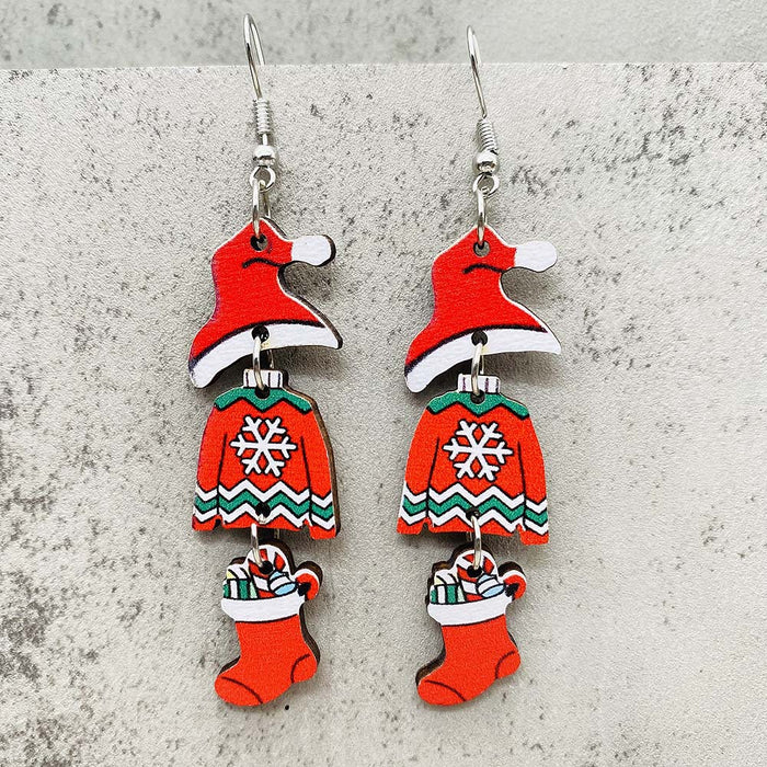 Wholesale New Christmas Earrings Snowman Santa Claus Gift Gingerbread Man Candy Wooden Earrings JDC-ES-YaChen009