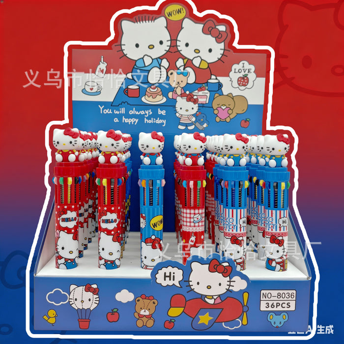 Wholesale 6pcs Red and Blue Cat Ten-Color Cartoon Pen