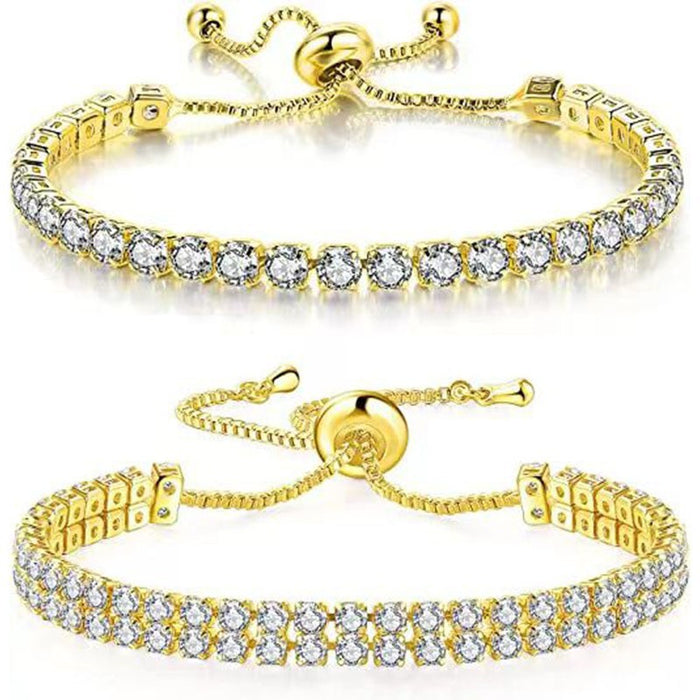 Wholesale Bracelet suit White Zircon Tennis Pull Bracelet Double Rows Diamond