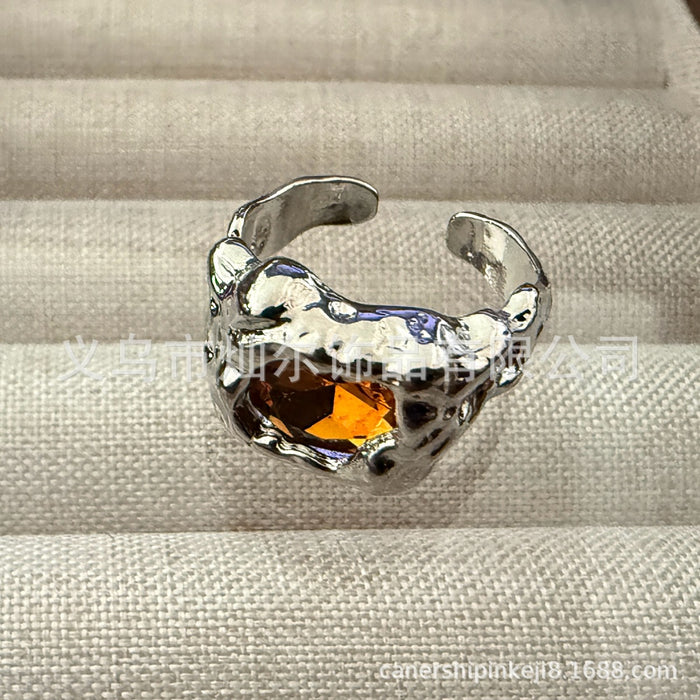 Wholesale Fashionable and personalized pleated lava metal gemstone ring, niche ring set