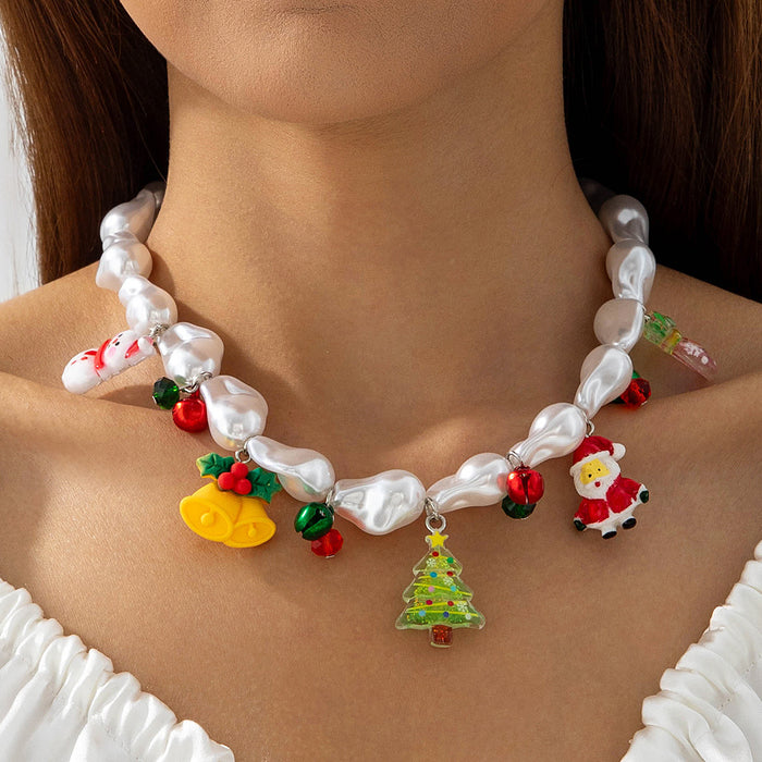 Wholesale Alloy Pearl Strand Snowman Pendant Necklace Christmas Jewelry Accessory for Women MOQ≥2