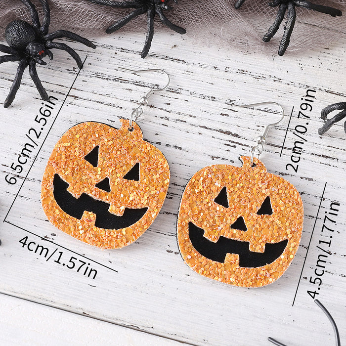Wholesale  grimace pumpkin sequins pendant earrings multi-layer PU Gothic wind double-sided ear jewelry gift