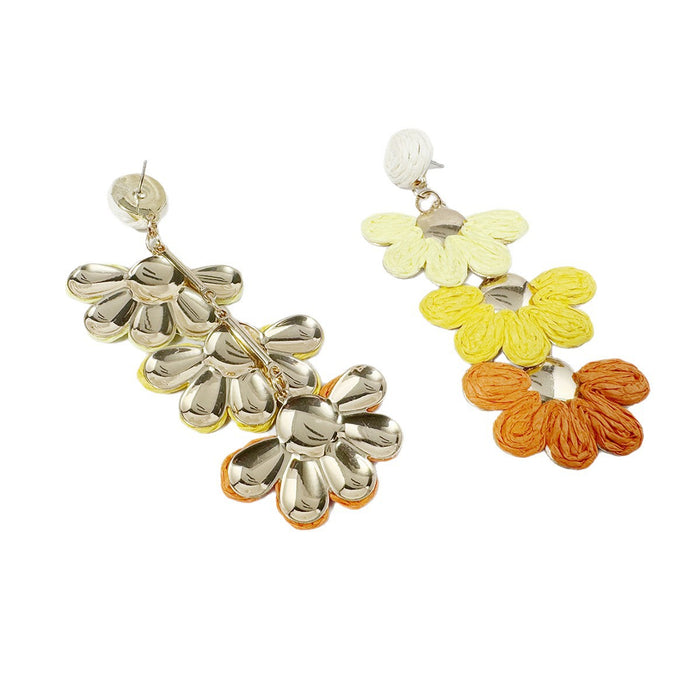 Wholesale Raffia Flower Earrings Summer Beach Style Fashion Accessory MOQ≥2
