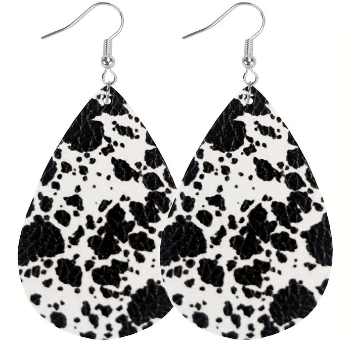 Wholesale Classic Holiday Style Leopard Print Cow Pattern Women' s Leather Earrings Double-Sided Printing Random Pattern