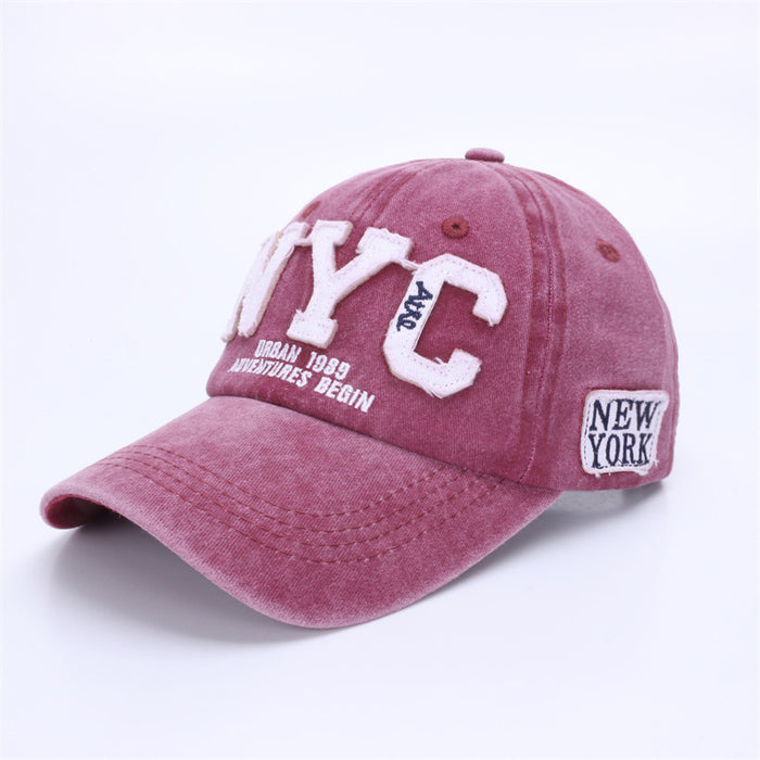 Wholesale Washed embroidered duckbill cap, baseball cap, adhesive fabric, three-dimensional embroidered duckbill cap, curved brim, versatile shade design