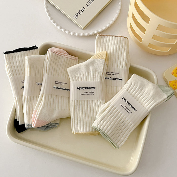 Wholesale Simple and versatile mid tube socks with trendy vertical stripes for slimming, sporty long tube pile socks