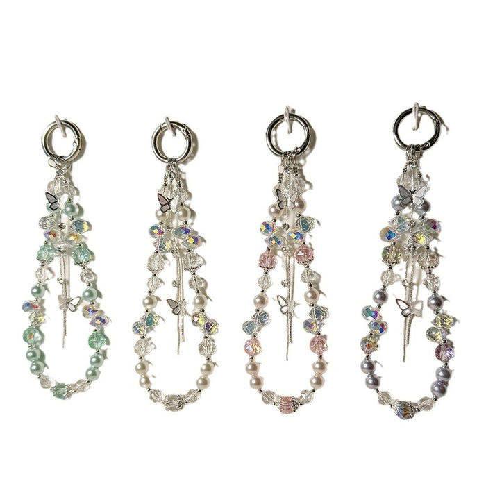 Wholesale Crystal Mobile Phone Chain Pearl Car Keychain Alloy Bag Hanging Ornaments