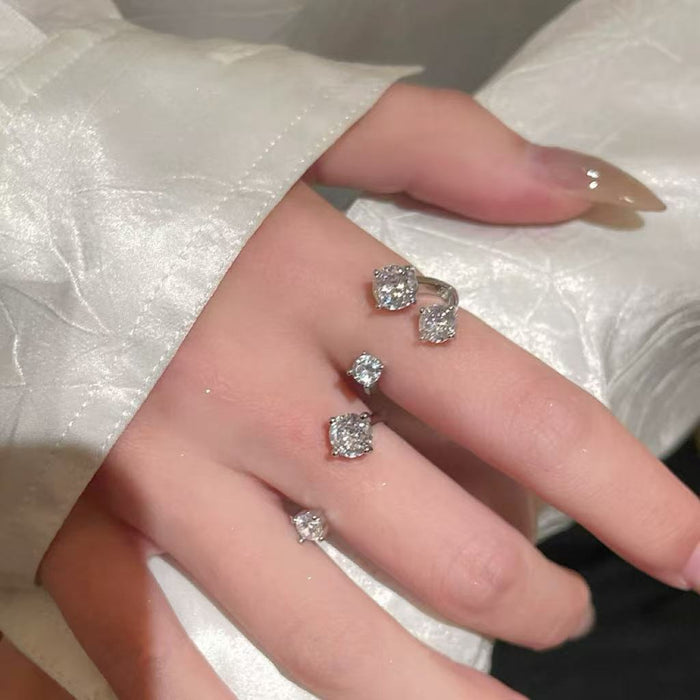 Wholesale Minimally designed diamond inlaid zircon asymmetrical niche design, light luxury high-end open ring