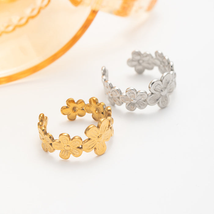 Wholesale Adjustable Open Flower Stainless Steel Ring