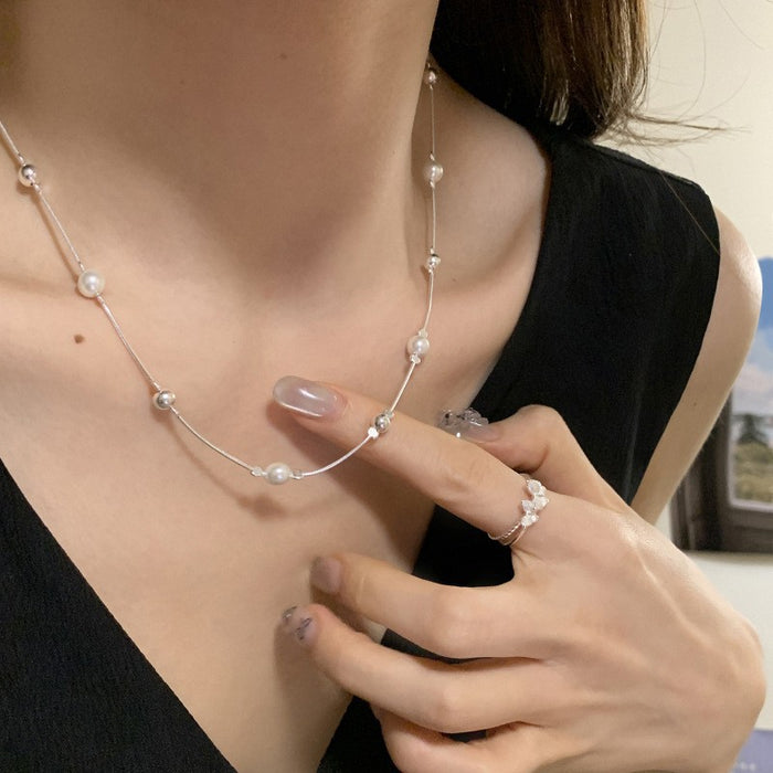 Wholesale Pure silver gemstone versatile necklace, geometric ellipse, high-end niche collarbone chain