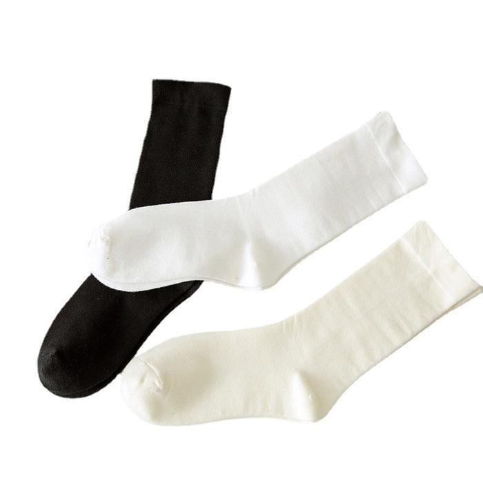 Wholesale White mid length socks made of pure cotton, high cut, and elastic, long socks that absorb sweat and pile up socks
