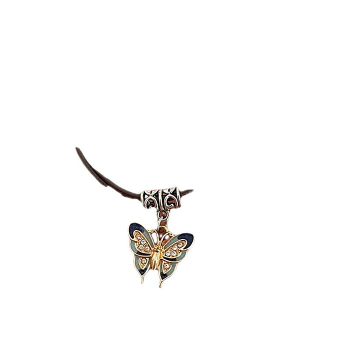 Wholesale Retro leather rope butterfly pendant necklace, niche design, collarbone chain, neck chain