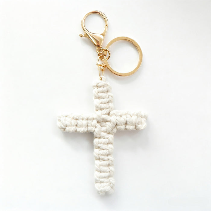Wholesale Cotton Rope Cross Keychain Handmade Car Key Accessory Pink Pendant Gift