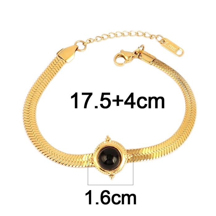 Wholesale Vintage stainless steel natural stone pendant bracelet,  simple and multi-element turquoise bracelet