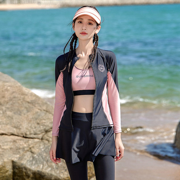 Wholesale Split swimsuit four piece set, sports conservative sun protection long sleeved swimsuit set