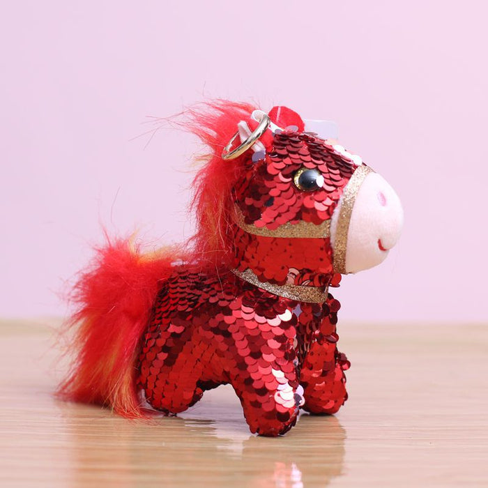 Wholesale Sequin Colorful Pony Pendant Cute Plush Toy Doll Bag Charm Keychain Animal
