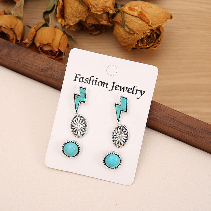Wholesale Turquoise earrings lightning turquoise alloy earrings three piece set