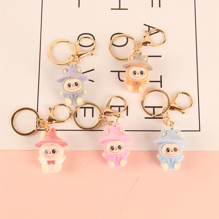 Wholesale Hat-wearing flocked cartoon character keychain
