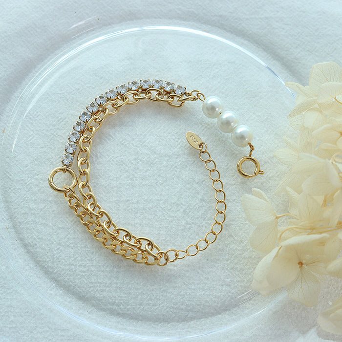 Wholesale Cold style light luxury fashion trend imitation pearl zircon bracelet titanium steel