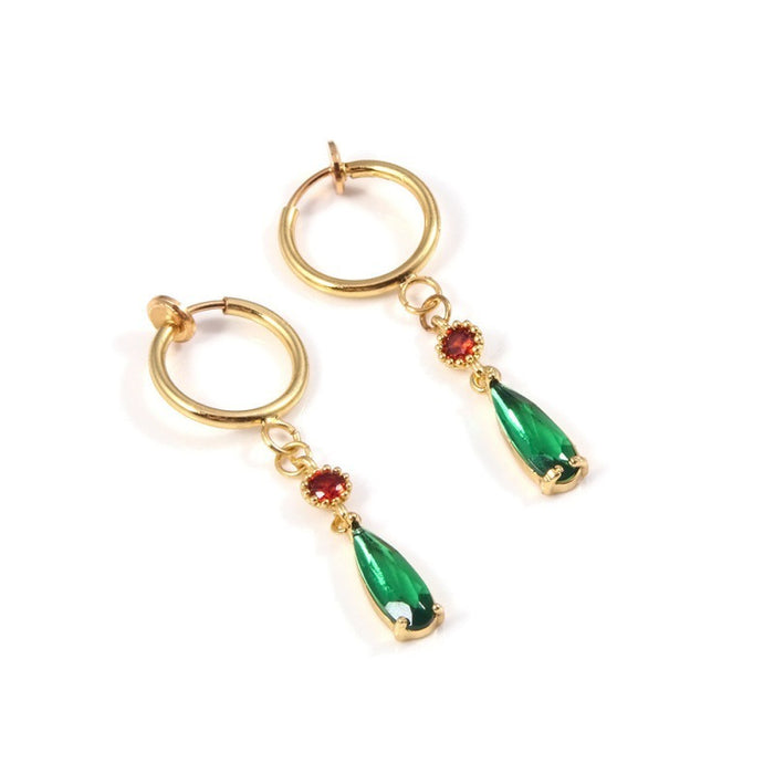 Wholesale Anime Earrings Women's Fashion Green Crystal Drop Pendant Earrings Ear Clip