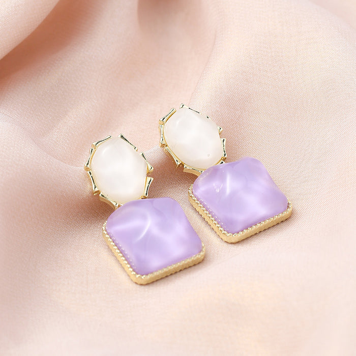 Wholesale Color blocking water ripple retro geometric square unique light luxury design earrings