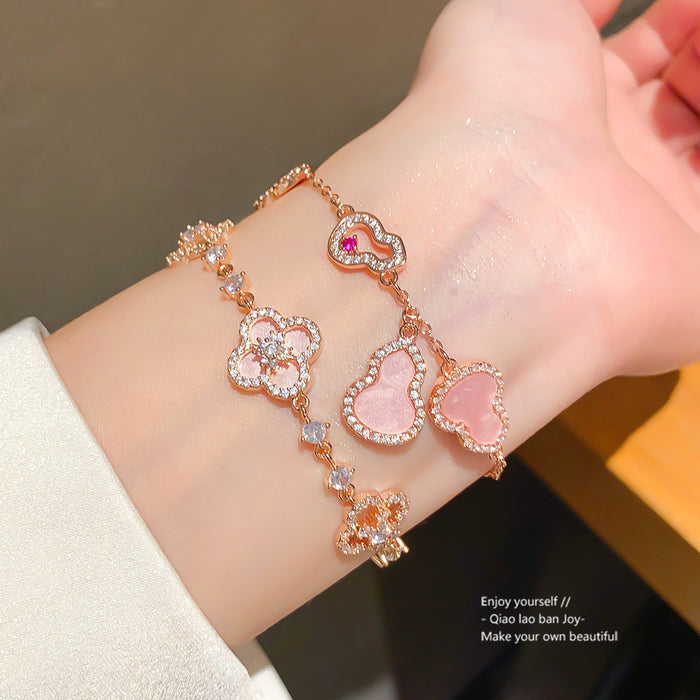 Wholesale Rhinestone Flower Adjustable Bracelet Copper Gold Pink Jewelry Accessory