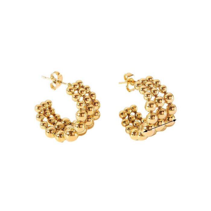 Wholesale Stainless Steel 18K Gold Plated C Shape Ball Earrings JDC-ES-ChengBing002