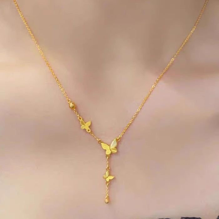 Wholesale Butterfly tassel necklace with niche temperament, simple and luxurious, collarbone titanium steel