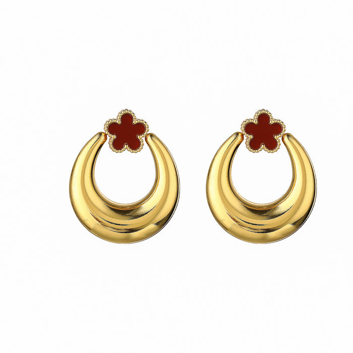 Wholesale Five-leaf clover earrings geometric stainless steel metal oval earrings