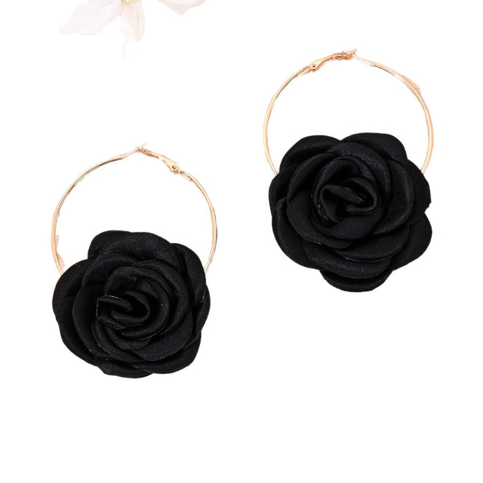 Wholesale Rose Ring Earrings New Exaggerated Elegant Flower Earrings Women's Versatile Charm Earrings