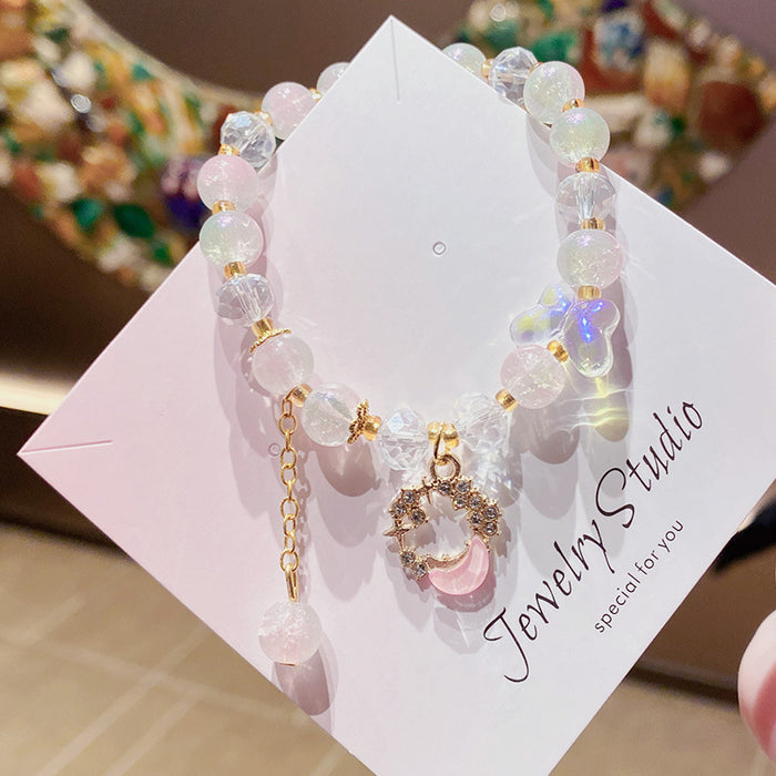 Wholesale Green Glass Crystal Hand Beaded Bracelet Butterfly Moon Design MOQ≥3