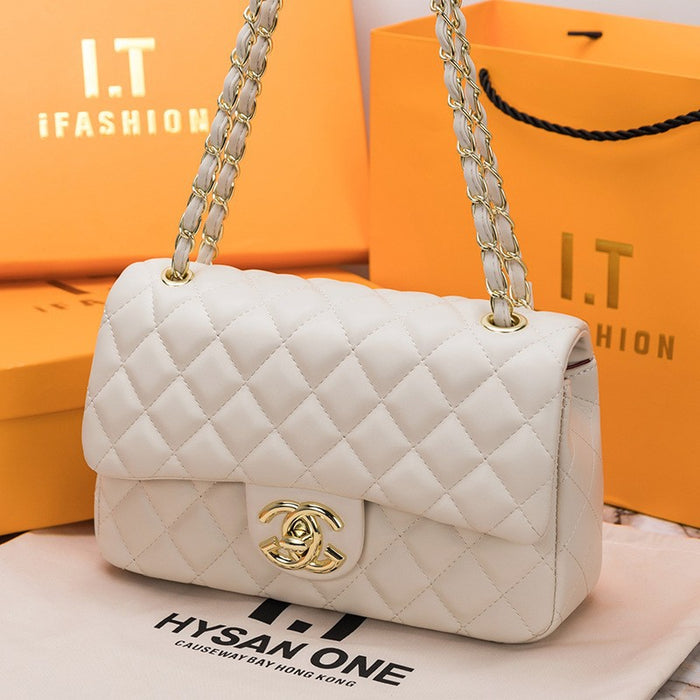 Wholesale Women' s Genuine Leather Diamond Quilted Crossbody Bag Chain Strap Retro Fashion Accessory