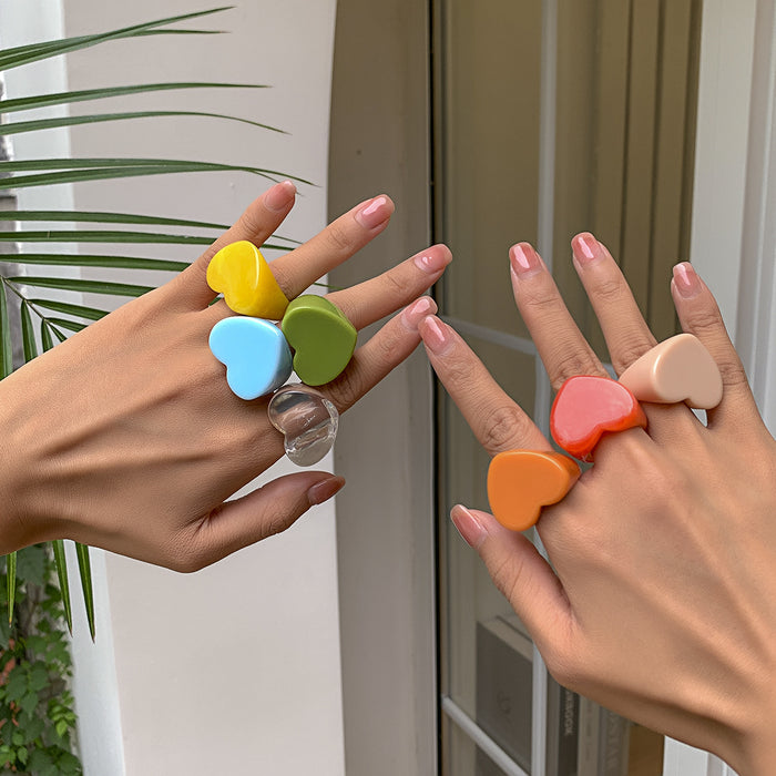 Wholesale  Heart-shaped Candy-colored Wide-brimmed Finger Ring