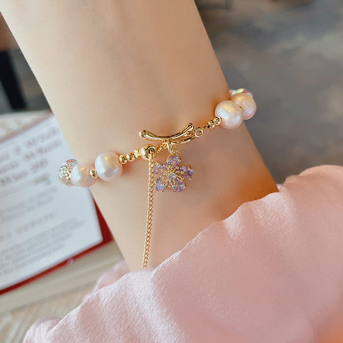 Wholesale Pearl bracelet for girls, light luxury, high-end feeling, zircon flower crystal bracelet