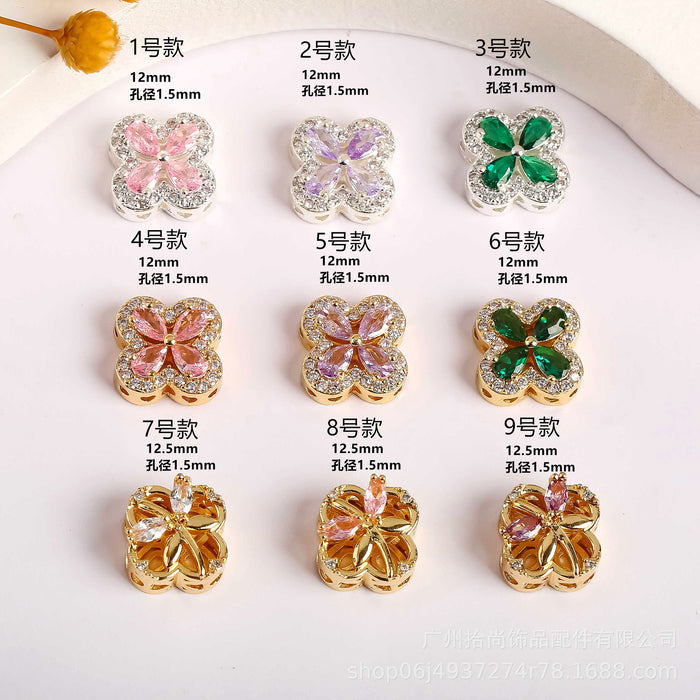 Wholesale Gold silver inlaid zircon clover flower separated beads scattered beads DIY crystal bracelet mobile phone chain accessories