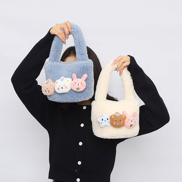 Wholesale Autumn and Winter New Plush Bags,  Fashionable Tote Bags,  Women' s Niche Bucket Bags, Cartoon Handbags in Stock