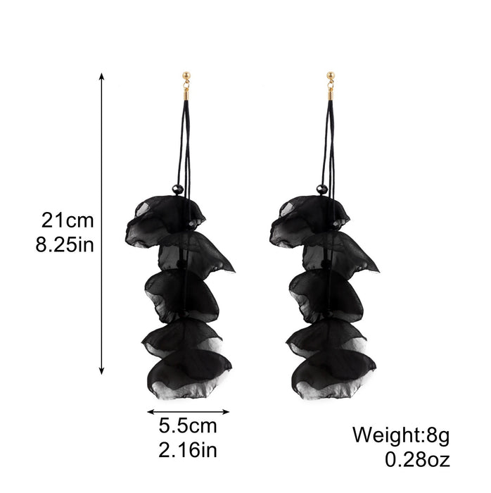 Wholesale Exaggerated flower tassel earrings, personalized earrings, temperament long fabric earrings, red flower earrings