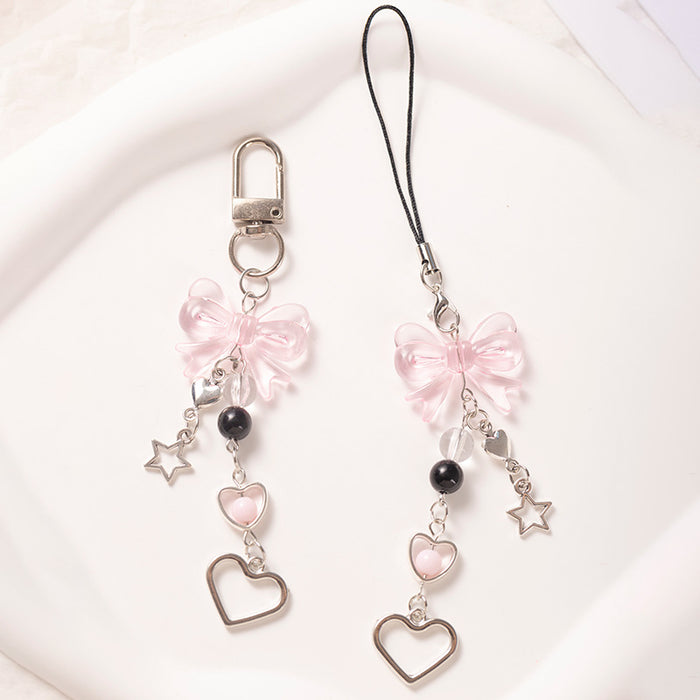 Wholesale Heart Transparent Bow Heart Phone Chain Pendant Bag Pendant Chain