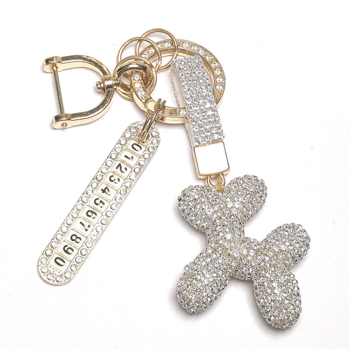 Wholesale Diamond-encrusted Leather Rope Cute Balloon Puppy Diamond-encrusted Car Keychain Pendant Doll Pendant Accessories