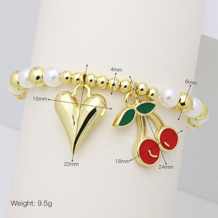 Wholesale Round copper bead clip pearl bracelet cherry sun starfish scallop fish love heart pendant