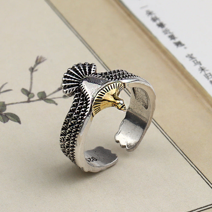 Wholesale Silver Plated New Product Ethnic Style Old Eagle Feather Ring JDC-RS-YFY007
