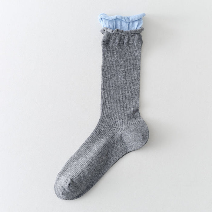 Wholesale Boneless thin socks, mid tube socks, rolled edges, versatile mesh, stacked socks, cotton