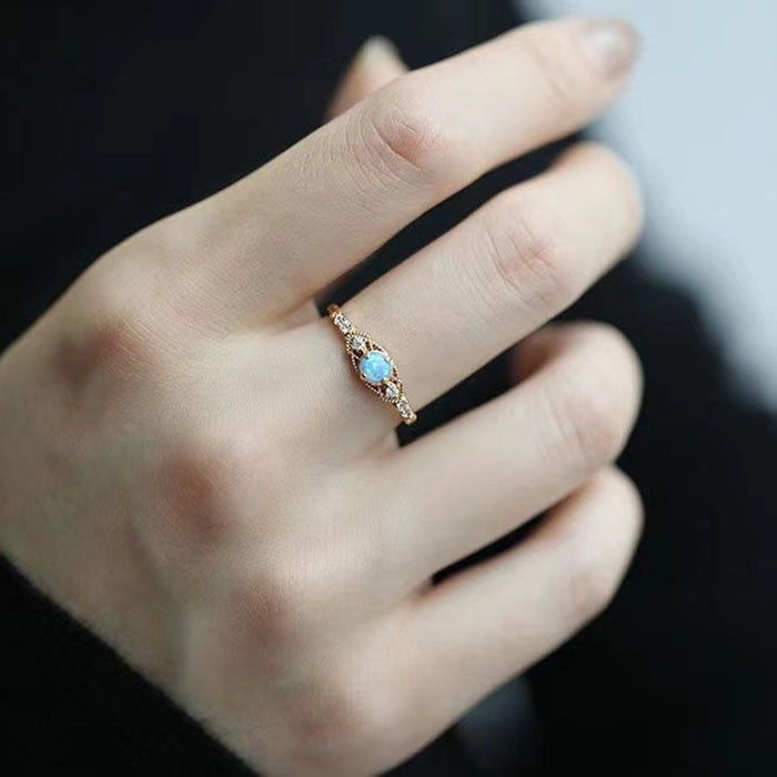 Wholesale Copper gold-plated ring, light luxury retro colorful ring for women, adjustable temperament, versatile